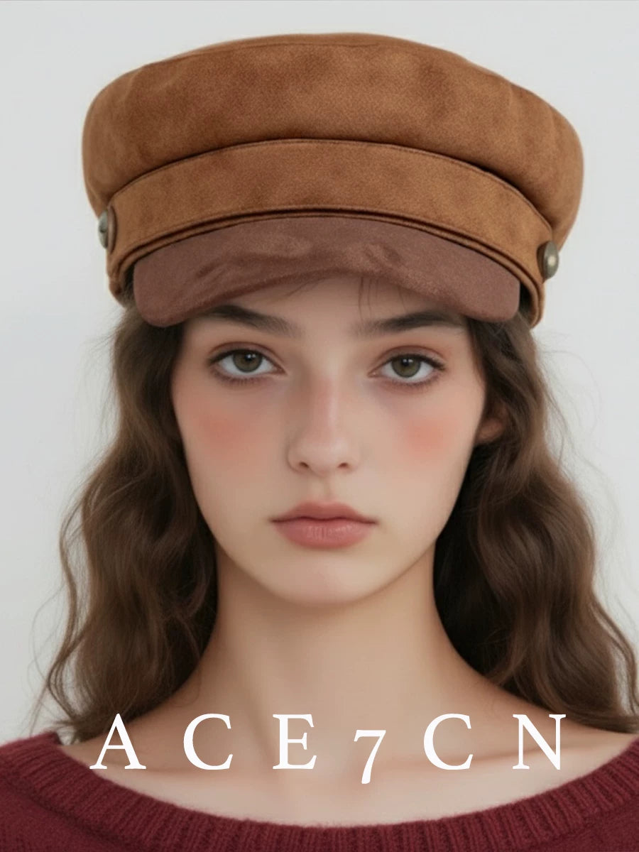 British Suede Captain Hat Autumn-Winter Suede Newsboy