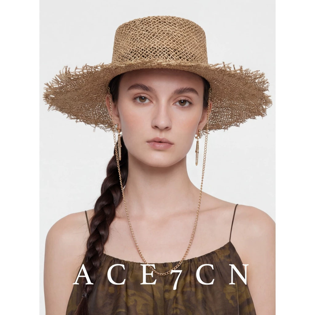 Natural-Straw Sun Hat Breathable Resort Straw Hat