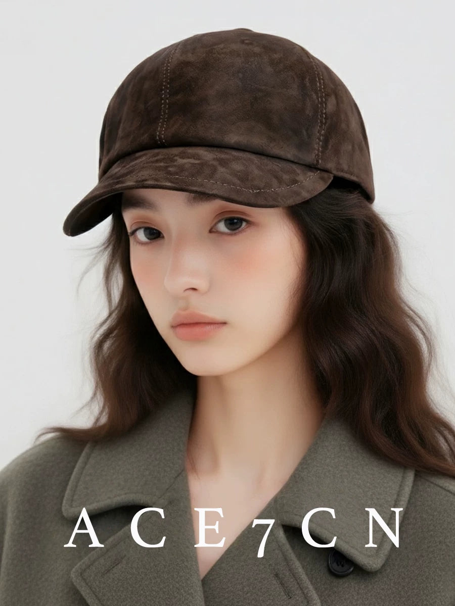 Luxury Lambskin Vintage Suede Leather Baseball Cap
