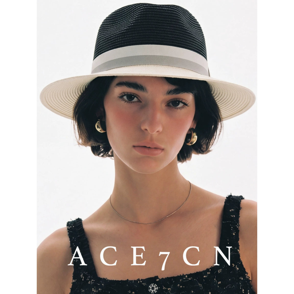 South-France Niche Color-Block Dress Hat Wide-Brim Straw