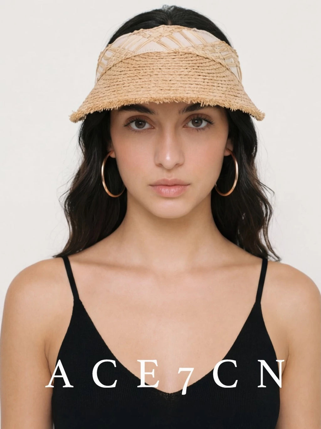 Japanese Artsy Straw-Woven Visor Plaid Wide-Brim Sun-Shade