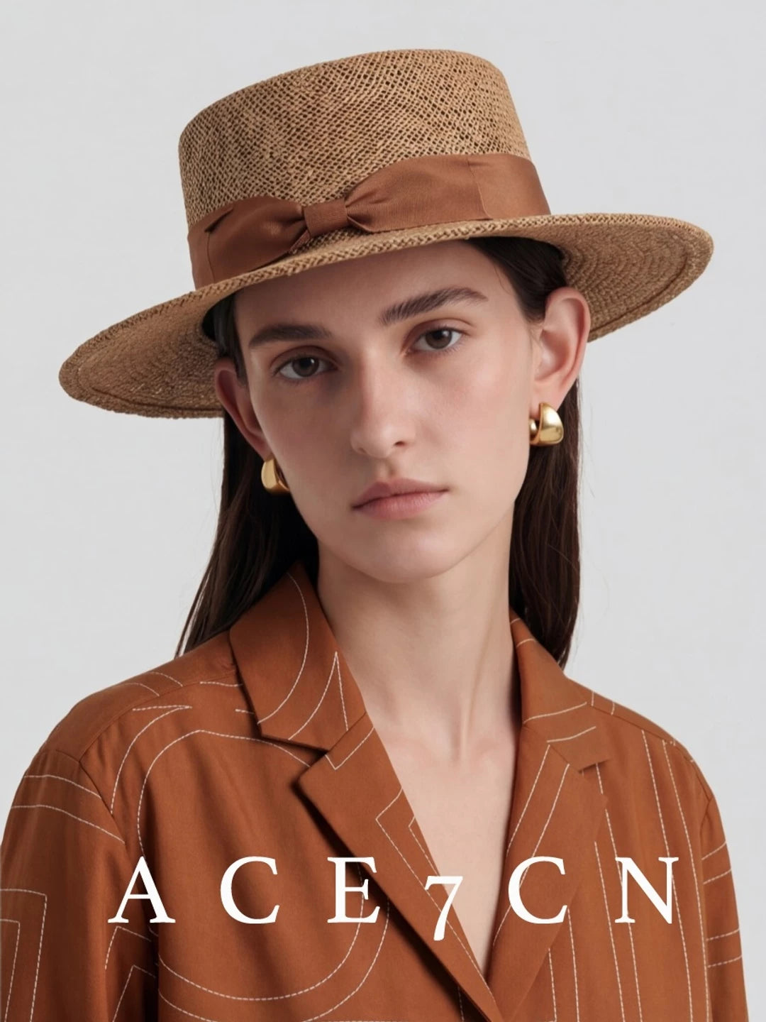 British Vintage Light-Luxury Natural Raffia Dress Hat