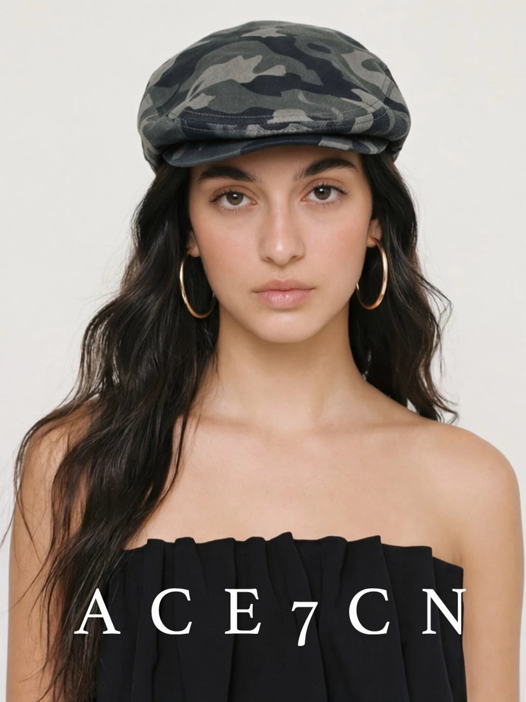 American Vintage Distressed Camo Hat Denim Cotton