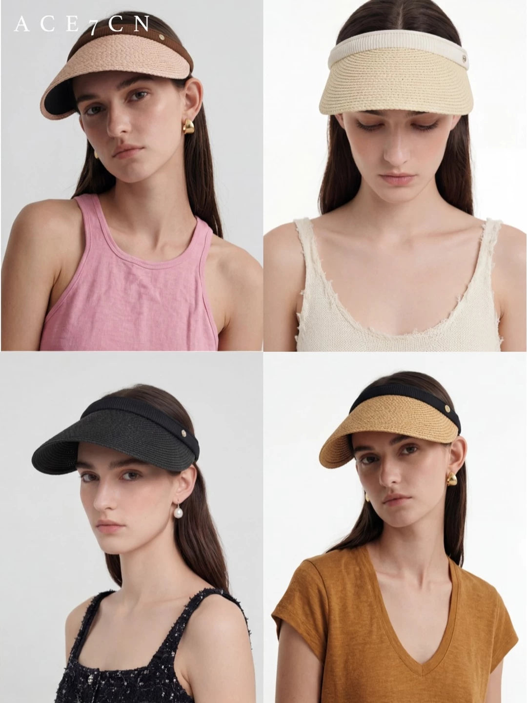 South-France Holiday Straw-Woven Visor Open-Top Sun-Shade Headband