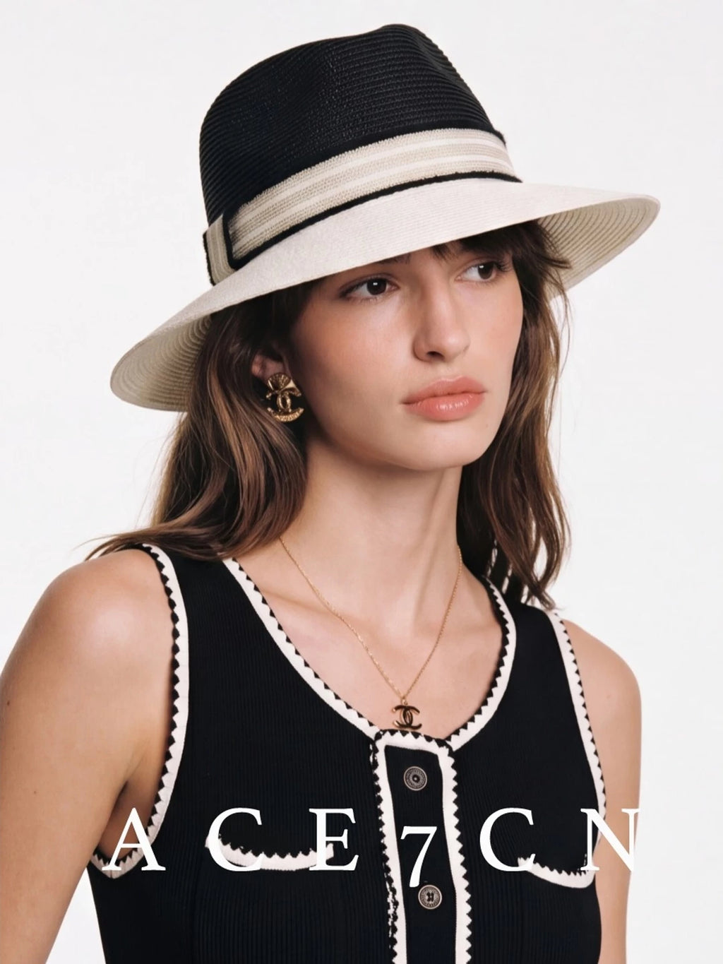Classic French Parisian Tweed Woven Straw Hat