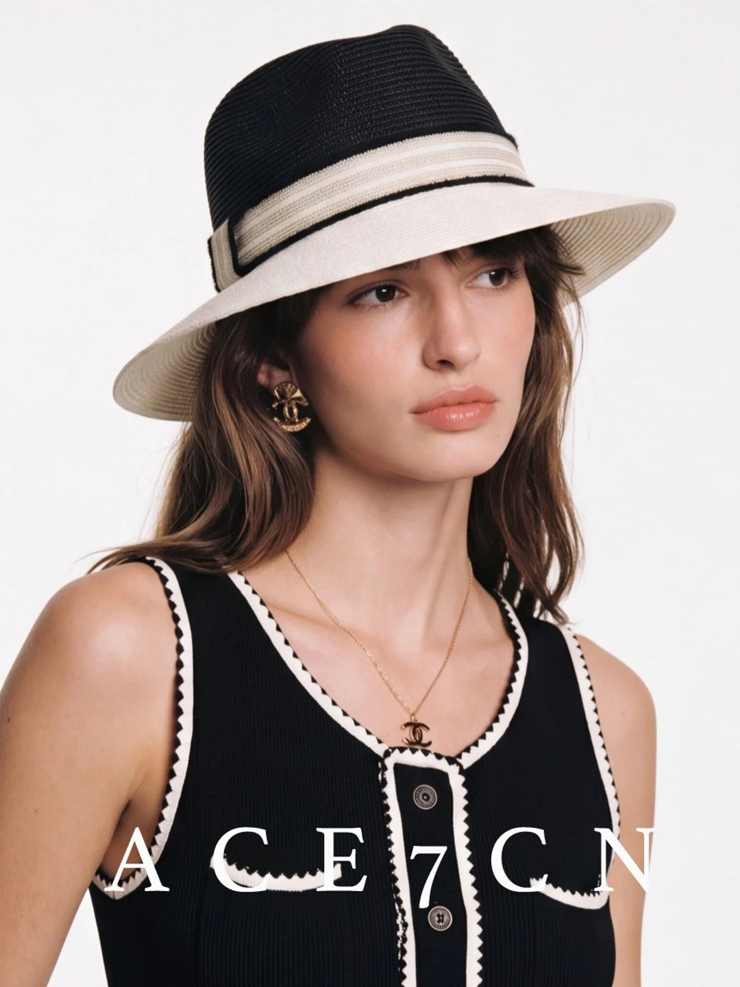 Classic French Parisian Tweed Woven Straw Hat