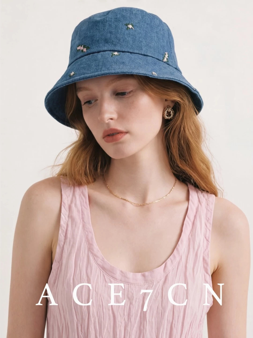 Korean Niche Embroidered Bucket Hat Denim Bucket