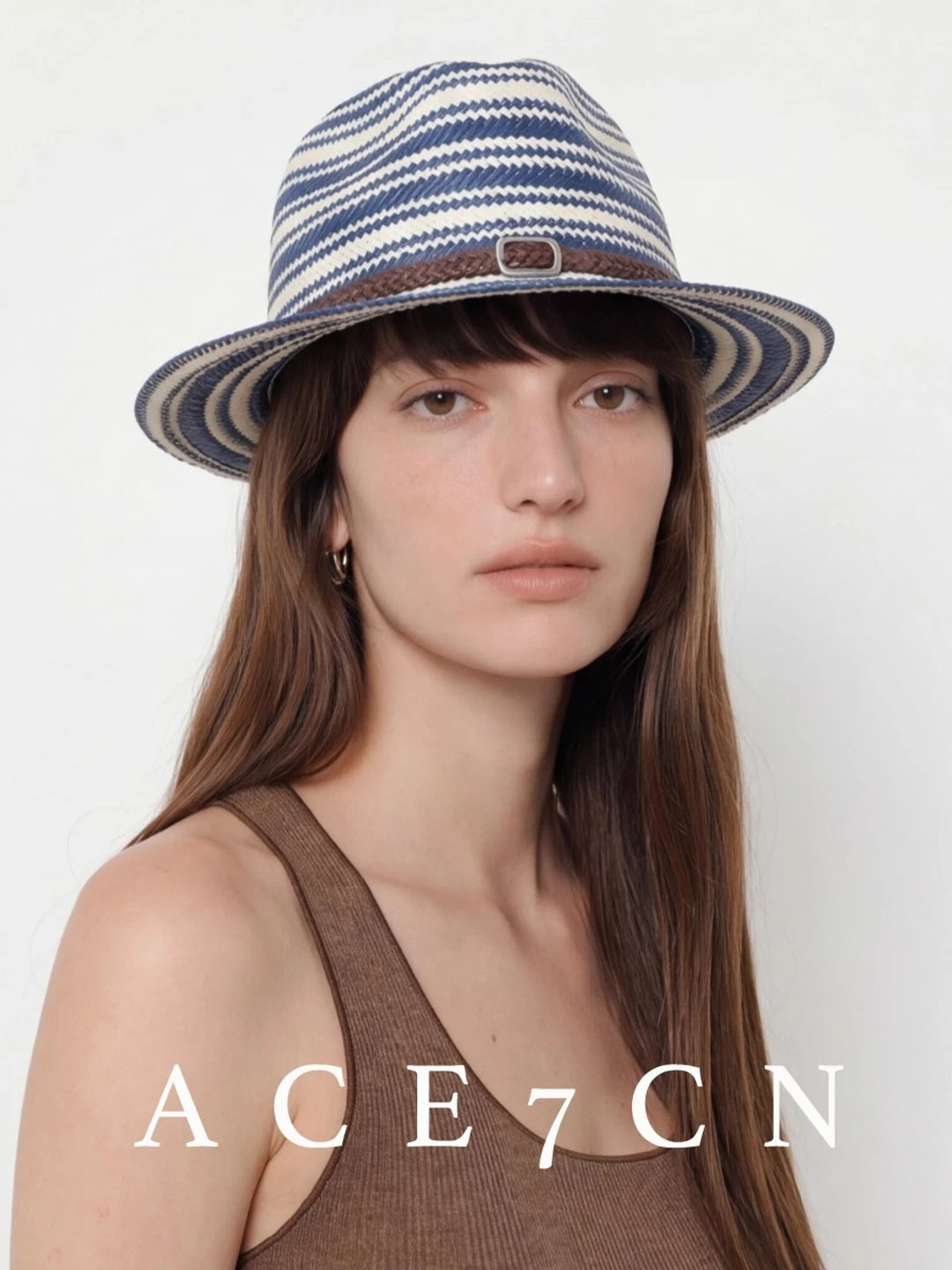 Nautical British Vintage Blue-White Striped Straw Hat
