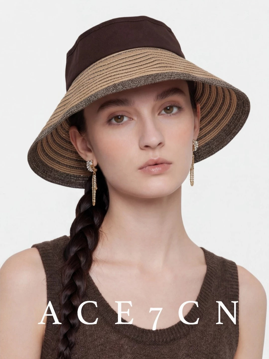 Japanese Outdoor Sun Hat Color-Block Open-Top Resort