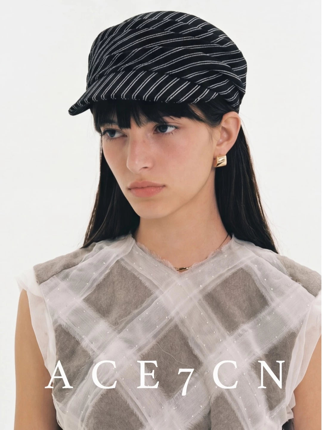 Artsy Korean Striped Cotton-Linen Riding Hat Handmade
