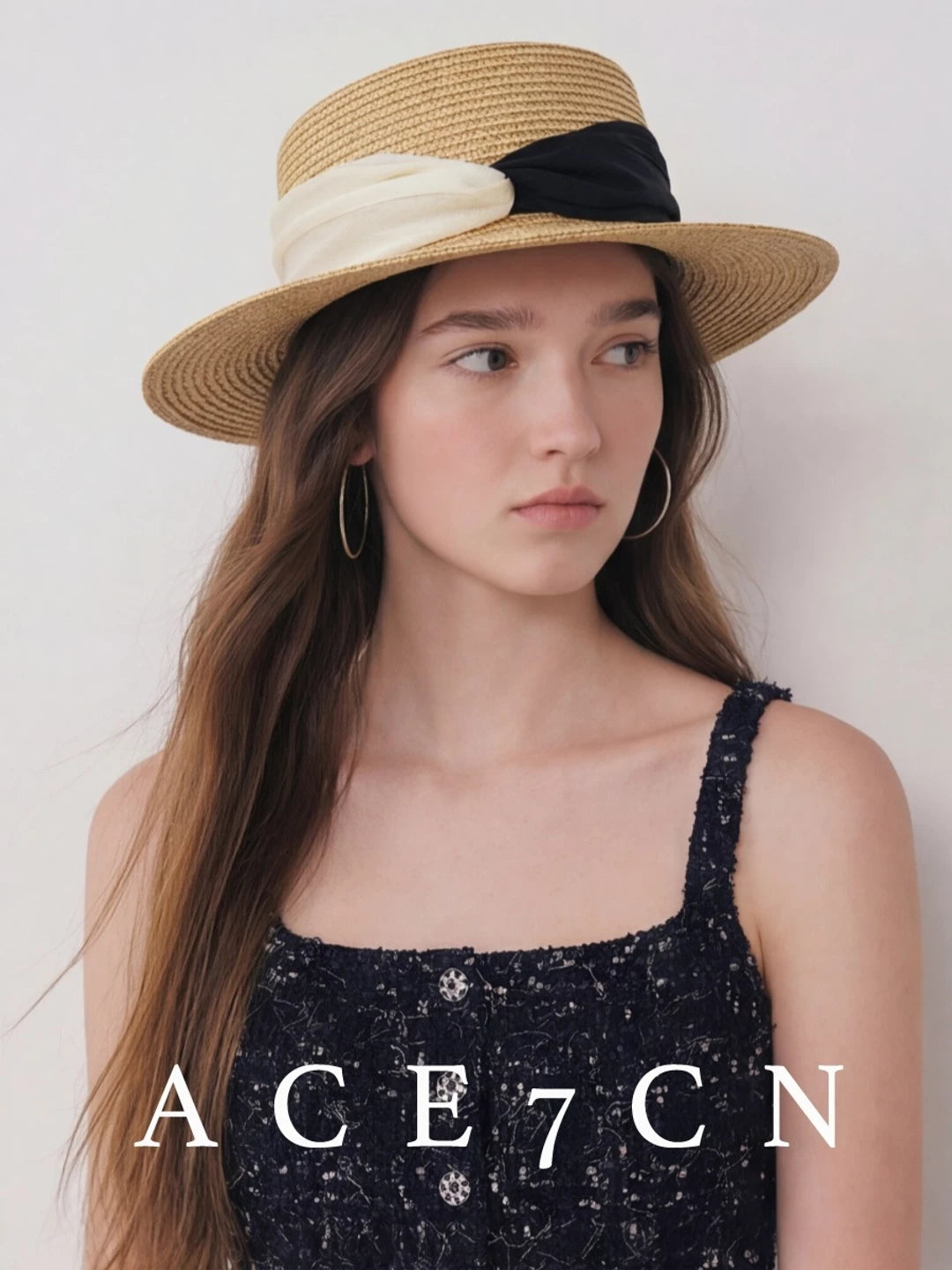 French Vintage Straw Hat Ribbon Color-Block Hepburn