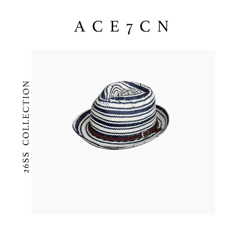 South-France Vintage Blue-White Striped Straw Hat Resort