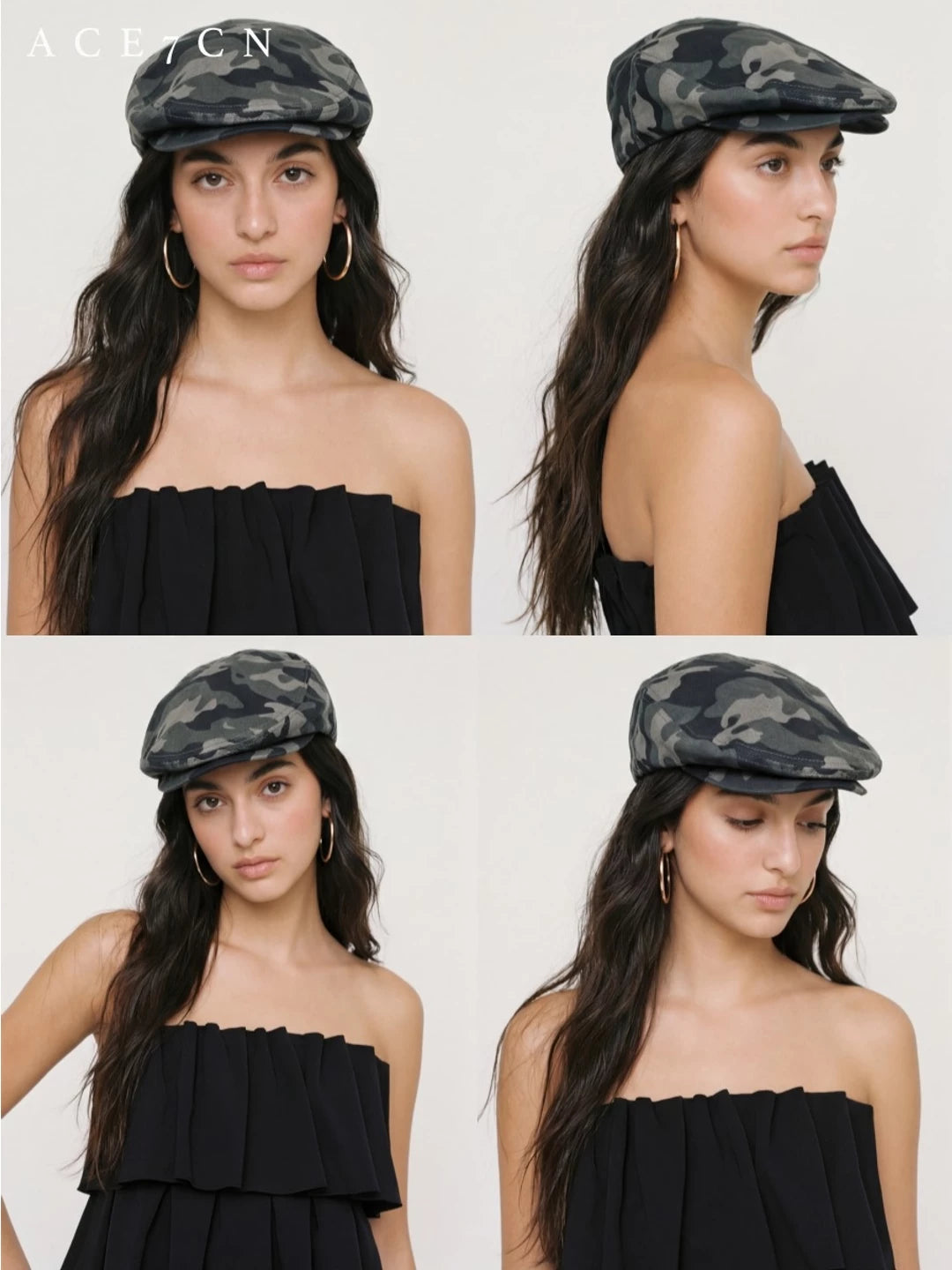 American Vintage Distressed Camo Hat Denim Cotton