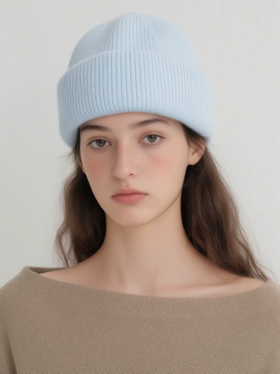 Nordic Muted Cream Knit Beanie Women Autumn-Winter