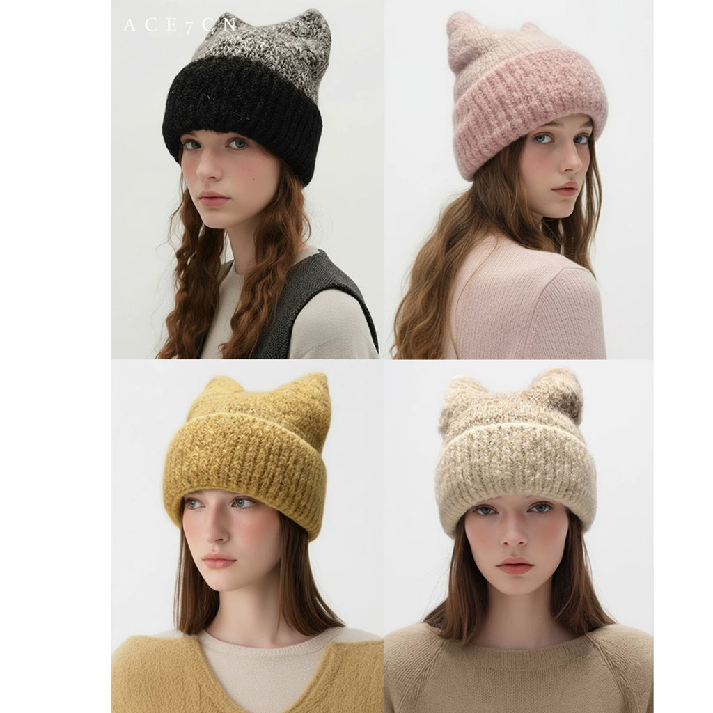 Nordic Cat-Ear Fluffy Knit Beanie