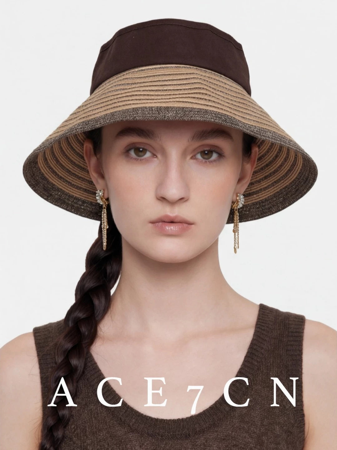 Japanese Outdoor Sun Hat Color-Block Open-Top Resort