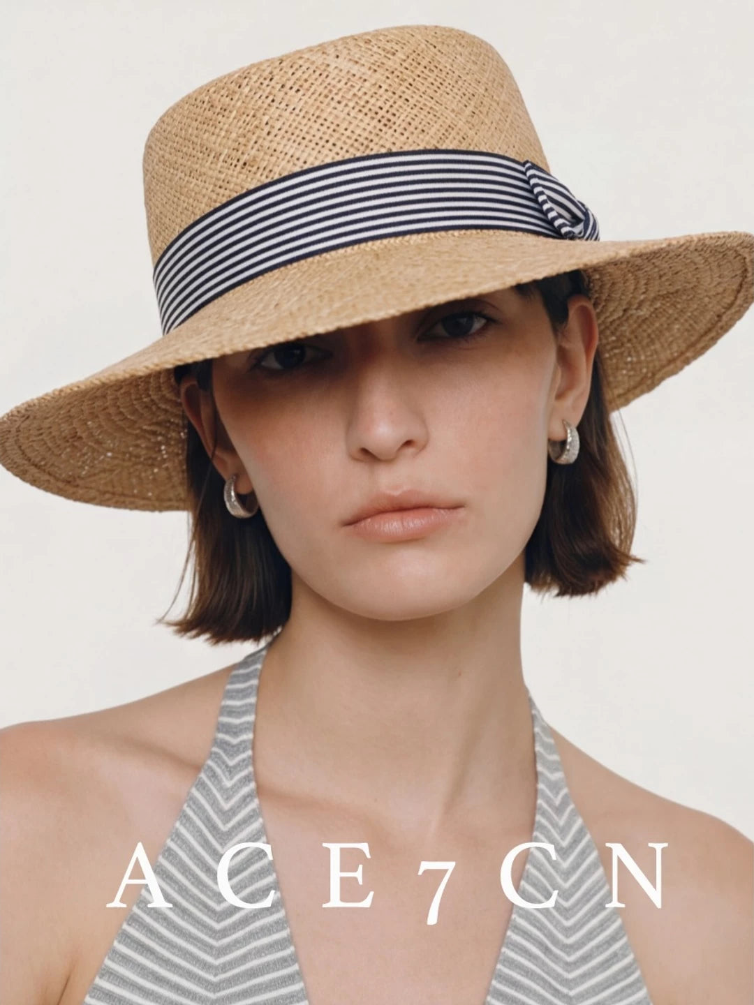 Parisian Urban Chic Natural-Straw Woven Dress Hat