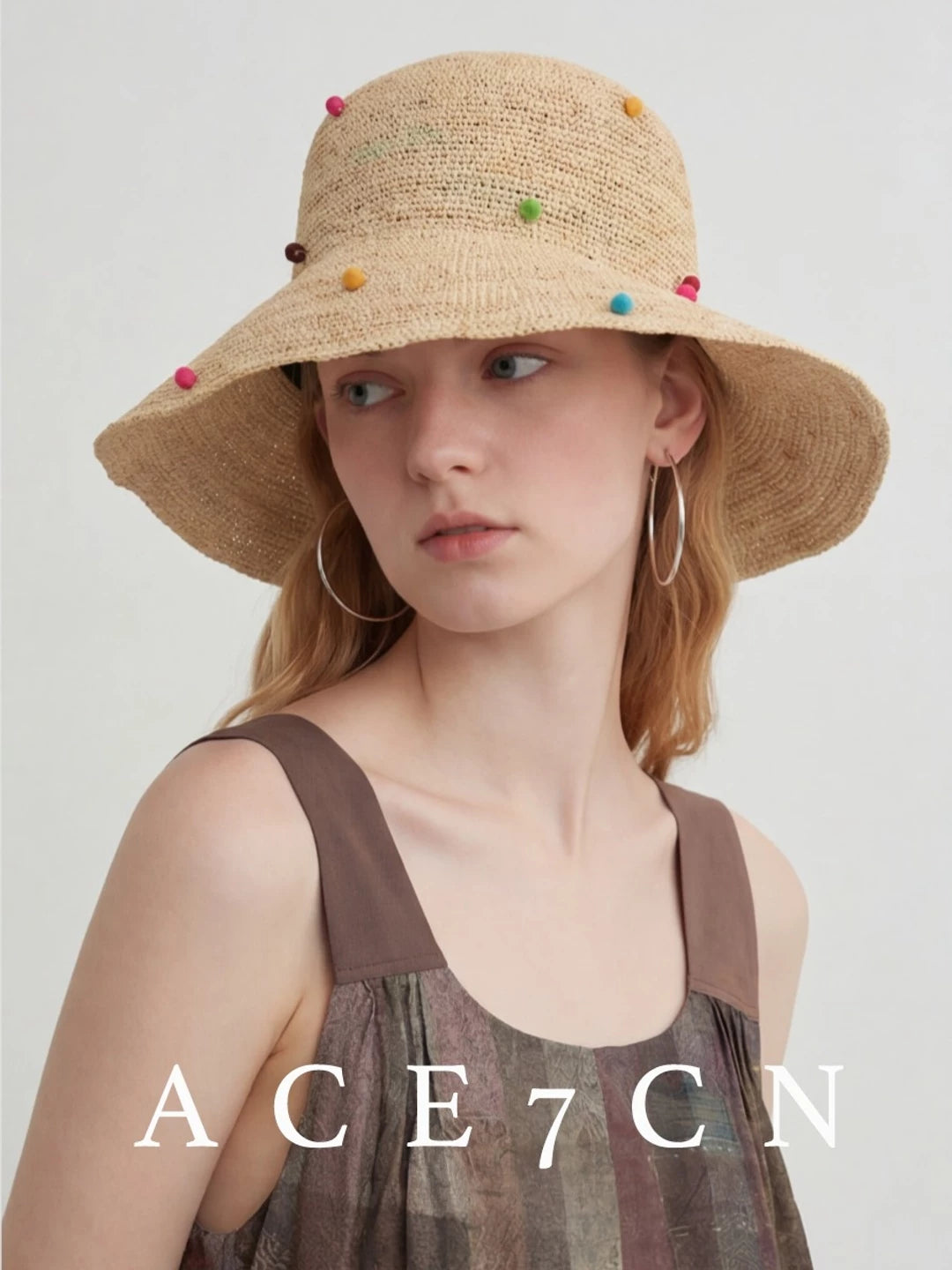 Danish Multi-Dot Straw Hat Foldable Premium Raffia