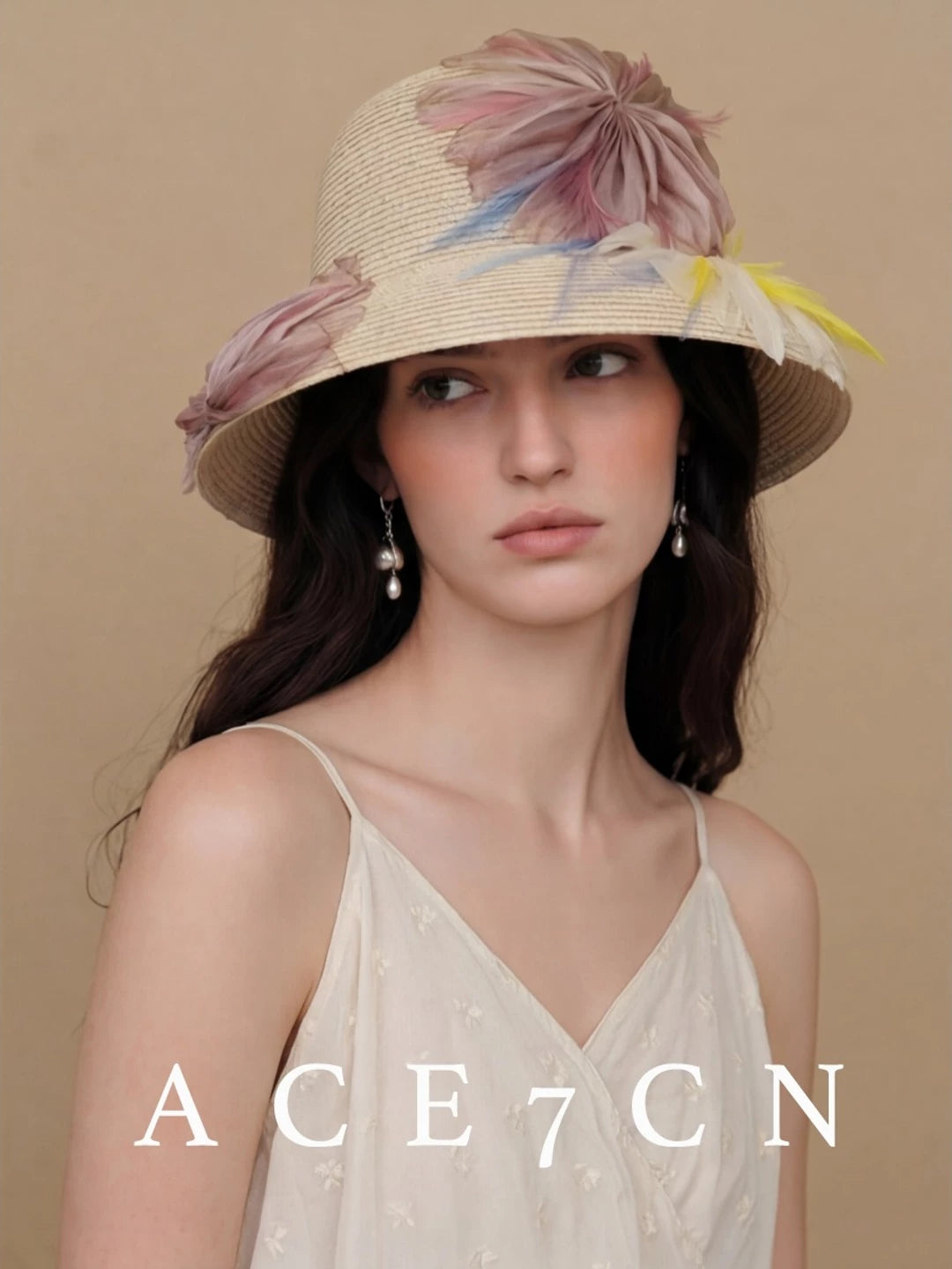 French Vintage Hepburn Dress Hat Silk-Floral Resort
