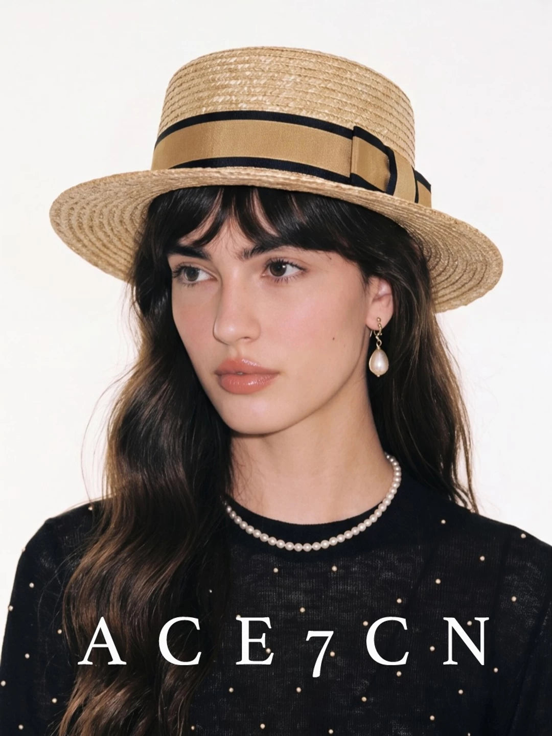 Relaxed French Wheat-Straw Flat-Top Hat Short-Brim Hepburn