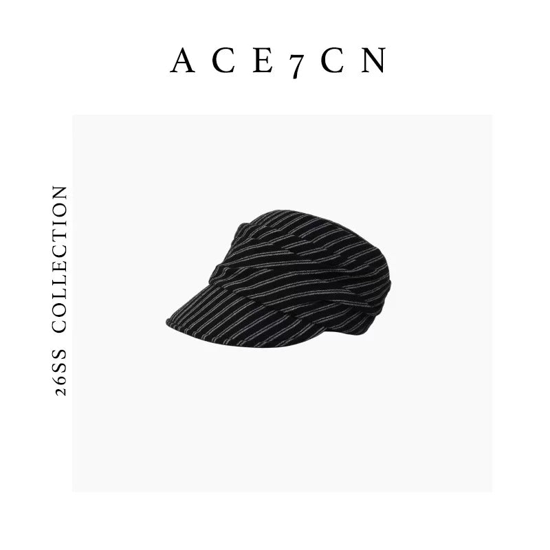 Artsy Korean Striped Cotton-Linen Riding Hat Handmade