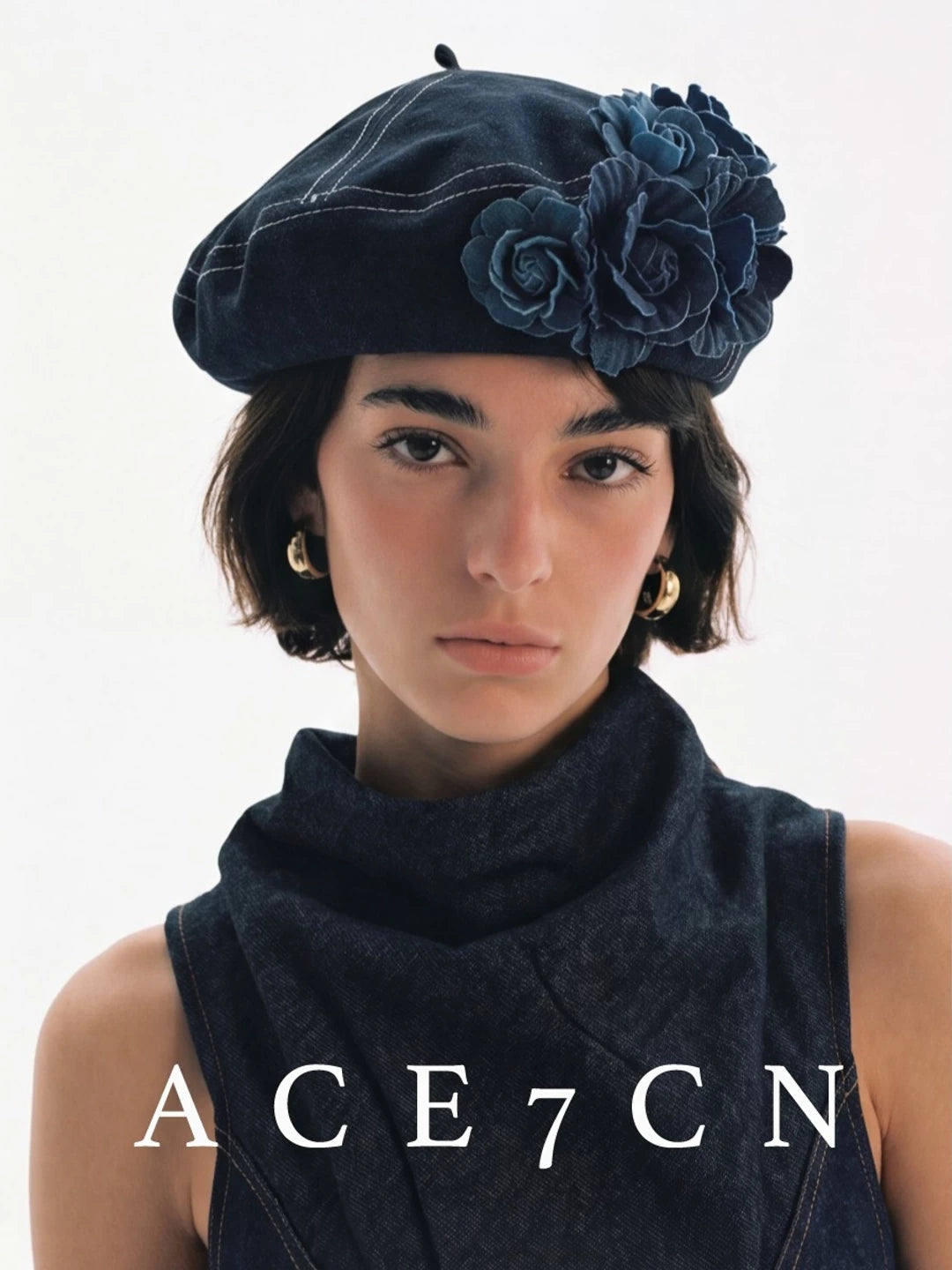 Denim Champs-Élysées Washed Denim Beret Floral Painter