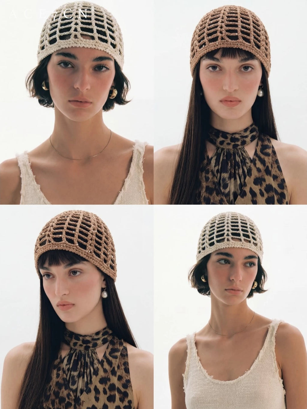 Danish Hand-Crochet Openwork Knit Beanie Subtle-Glitter Woven