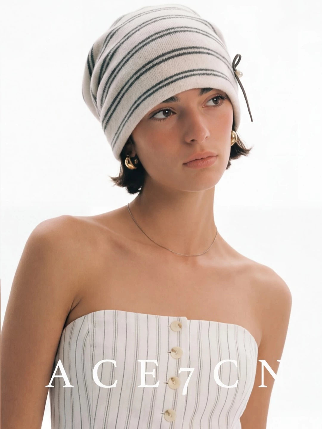 Korean Striped Knit Beanie New Headwrap Slouch