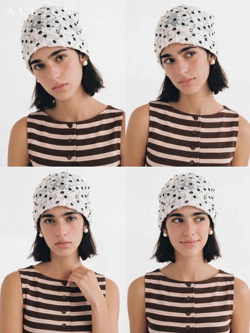 Vintage Elegant Polka-Dot Hat Chic Vintage Pleated