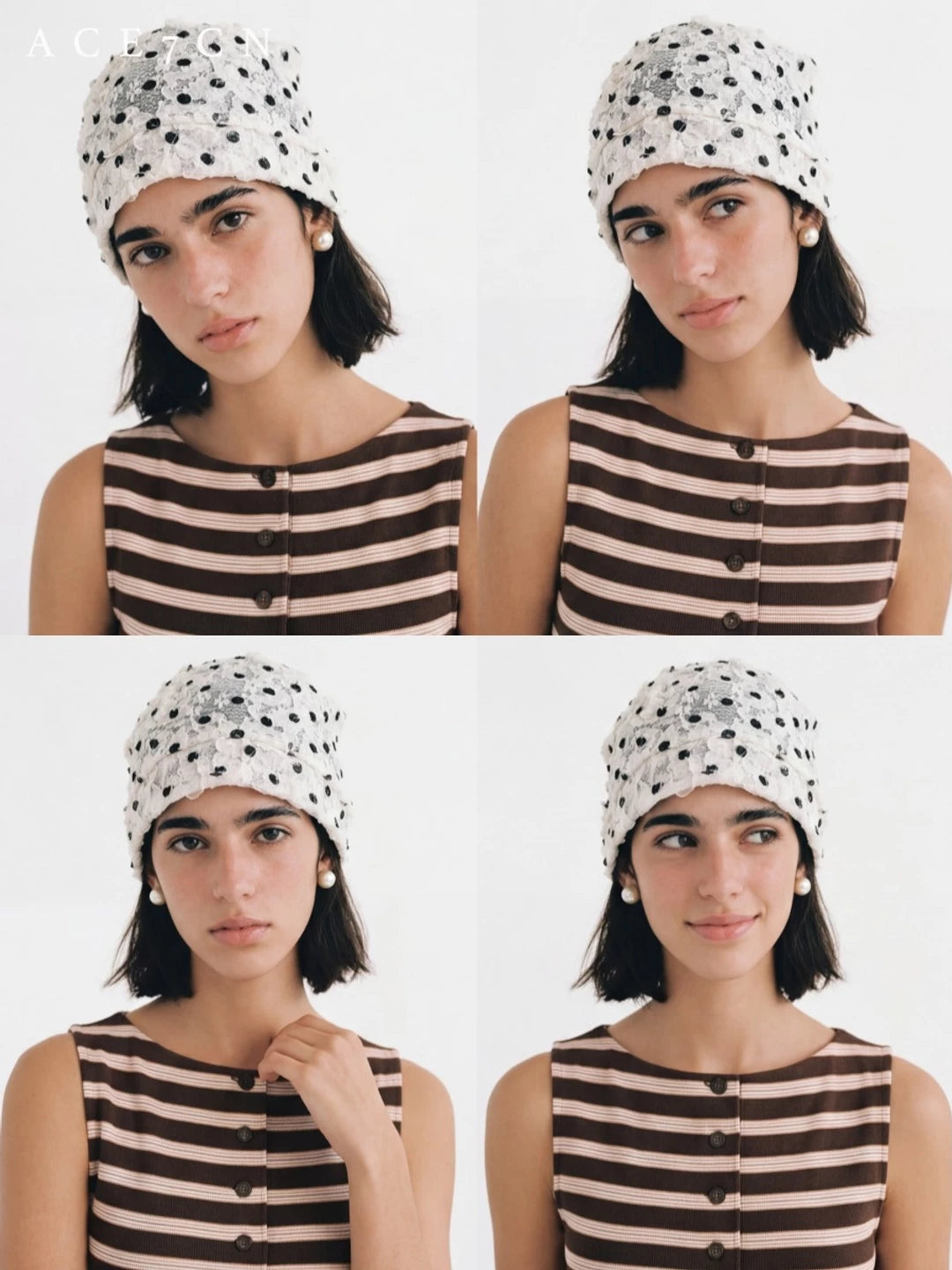 Vintage Elegant Polka-Dot Hat Chic Vintage Pleated