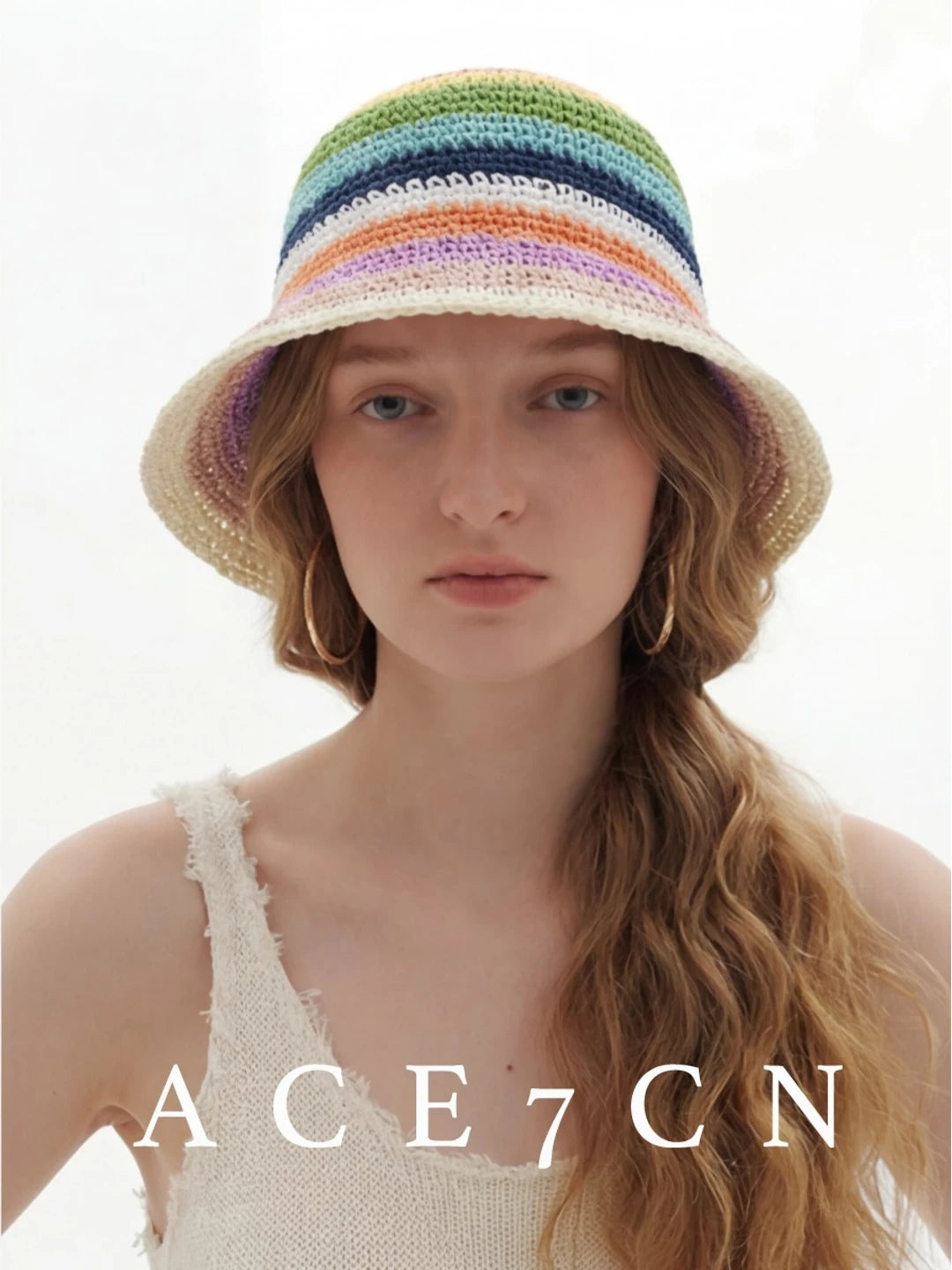 Nordic Niche Rainbow Bucket Hat Handmade Striped