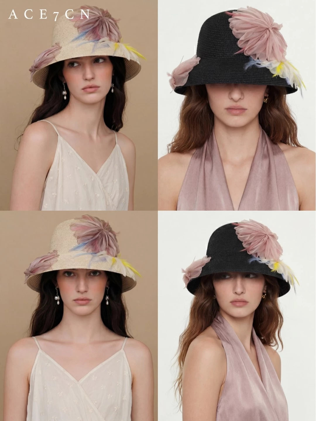 French Vintage Hepburn Dress Hat Silk-Floral Resort
