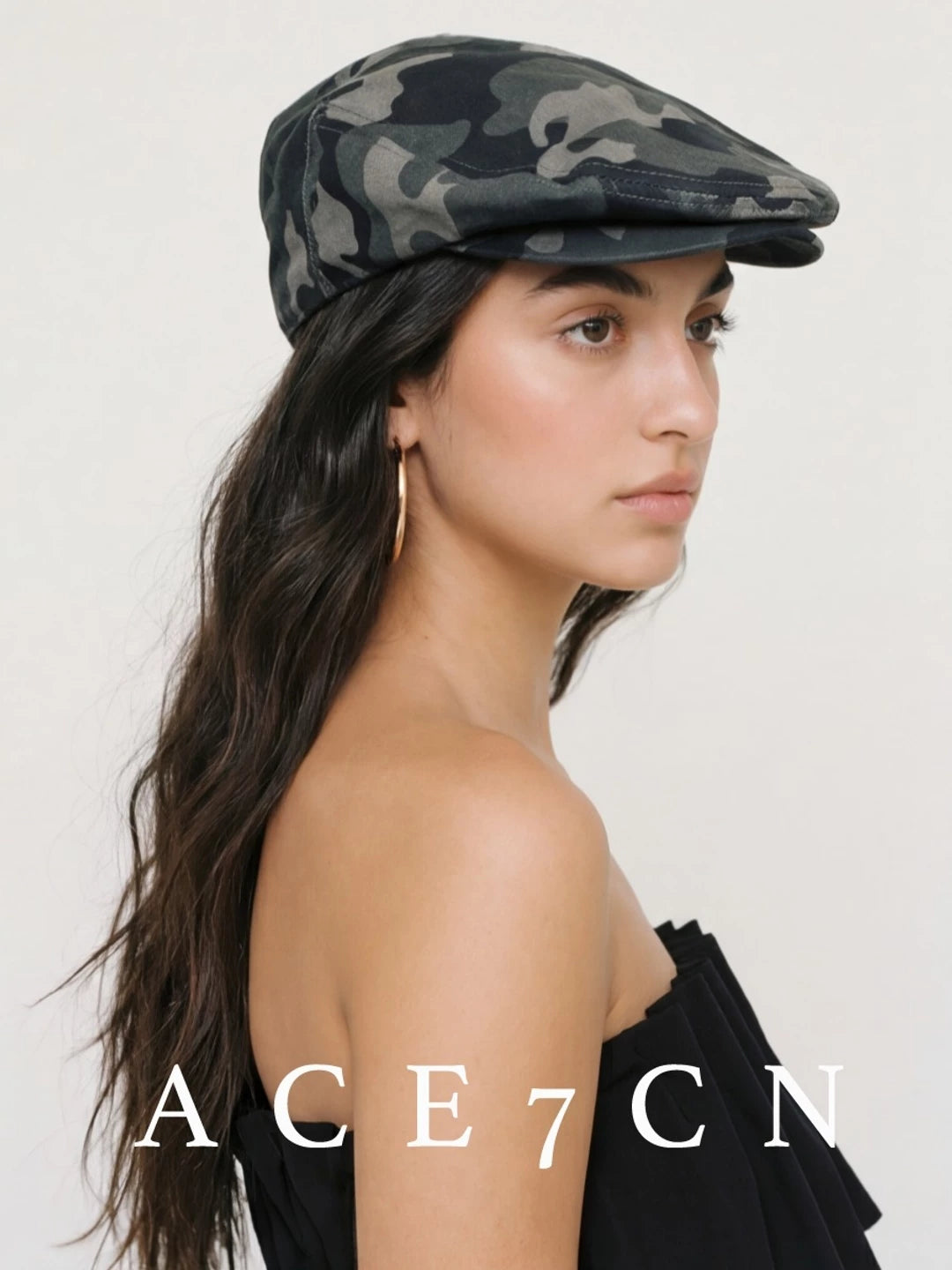 American Vintage Distressed Camo Hat Denim Cotton