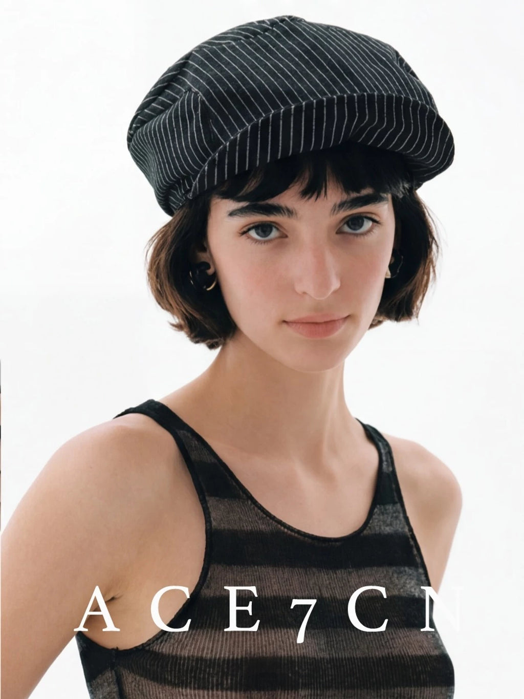 Japanese Niche Cloud Hat Striped Roll-Brim Newsboy