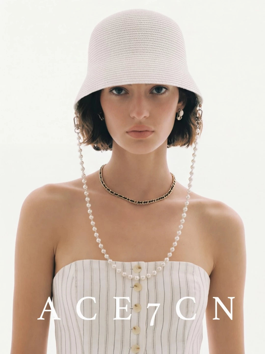 French Vintage White Lampshade Bucket Hat Round-Top