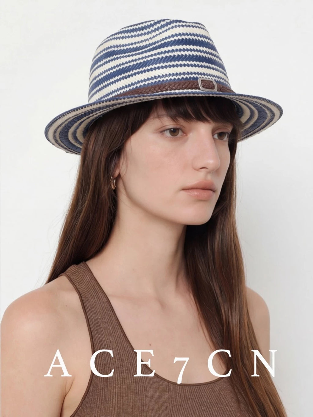 Nautical British Vintage Blue-White Striped Straw Hat