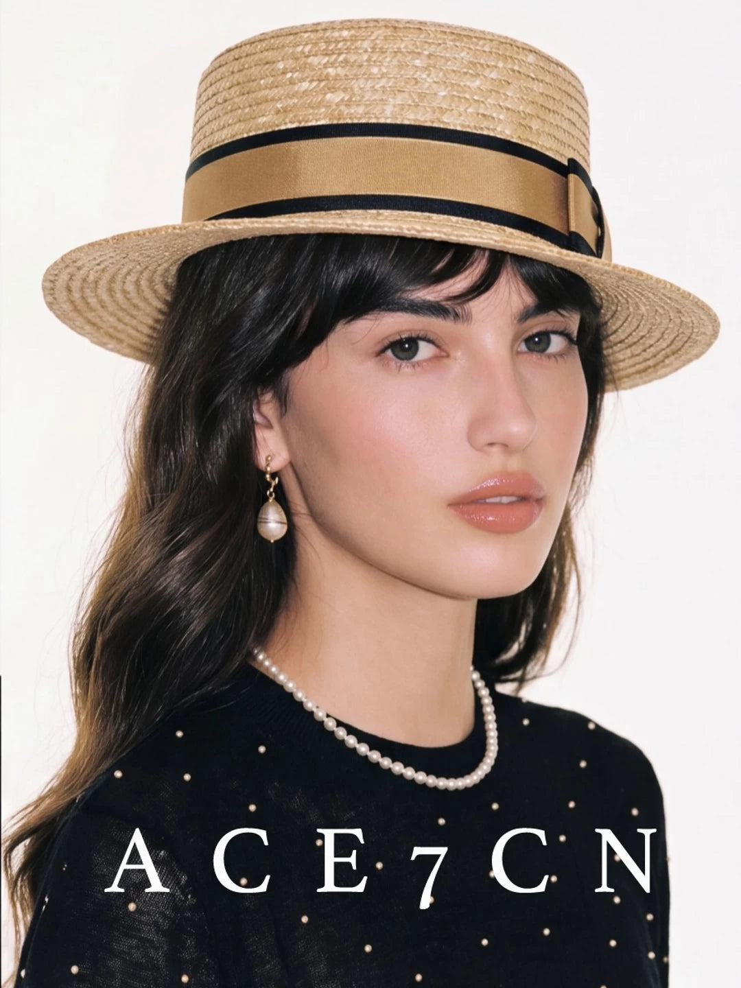Relaxed French Wheat-Straw Flat-Top Hat Short-Brim Hepburn