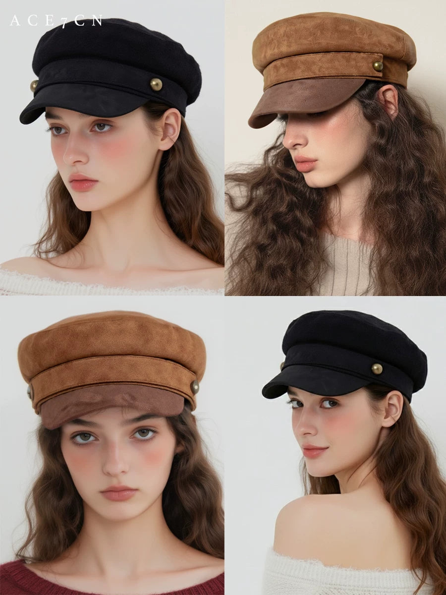 British Suede Captain Hat Autumn-Winter Suede Newsboy