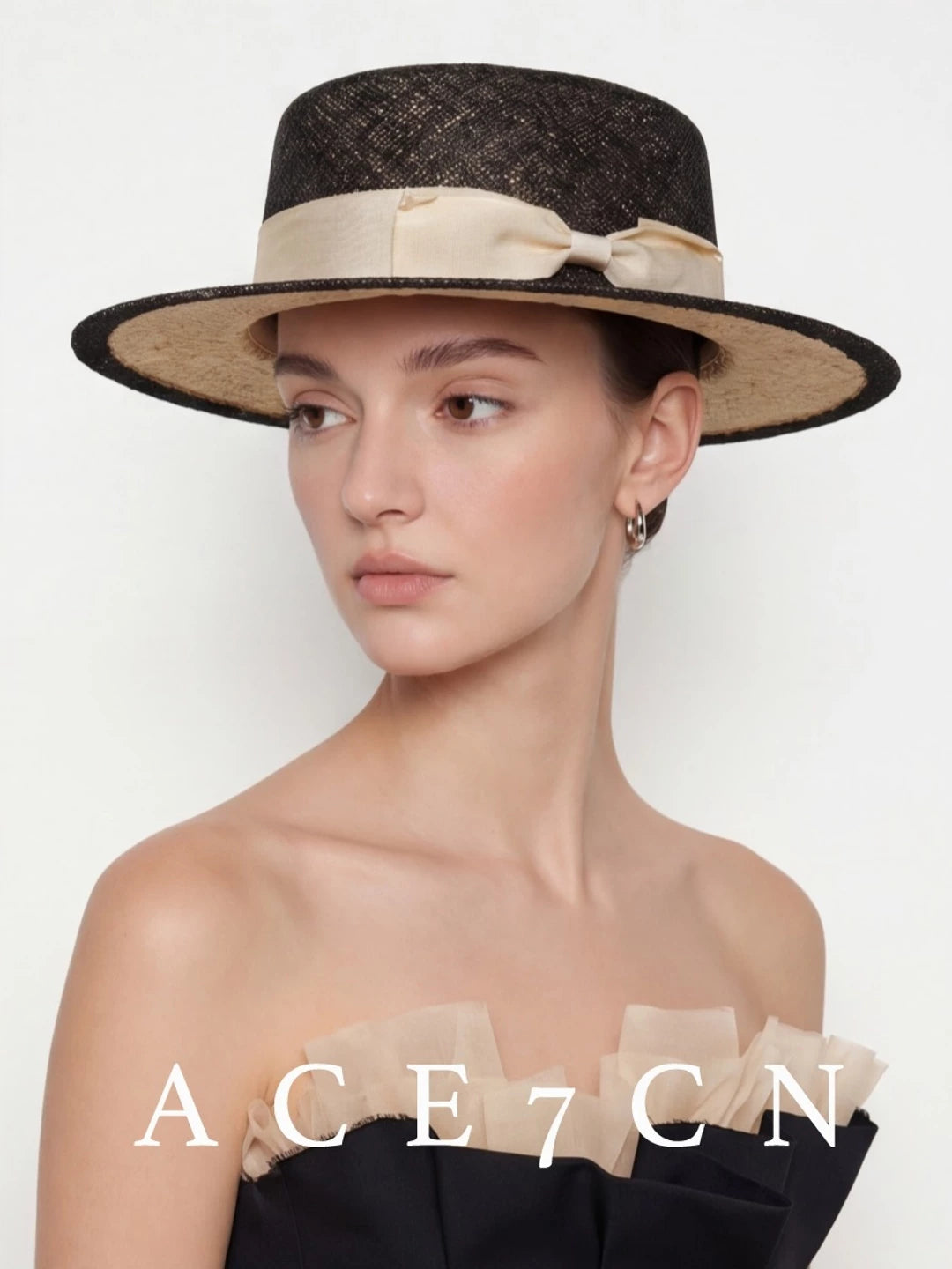 British Vintage Light-Luxury Natural Raffia Dress Hat