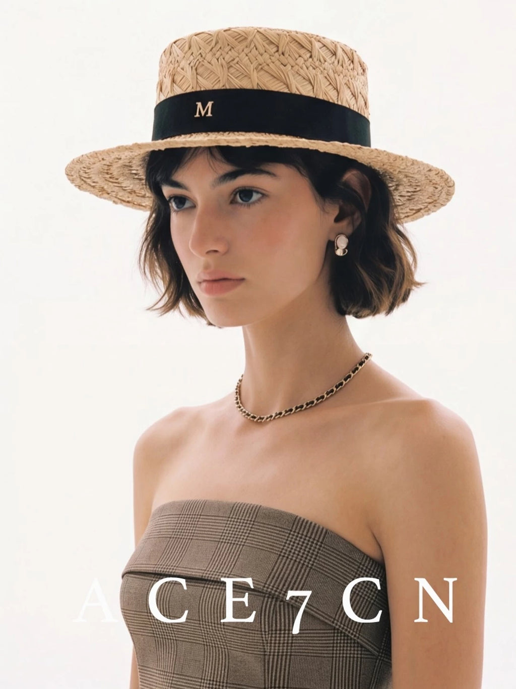 French Elegant Raffia Dress Hat Hand-Woven Straw