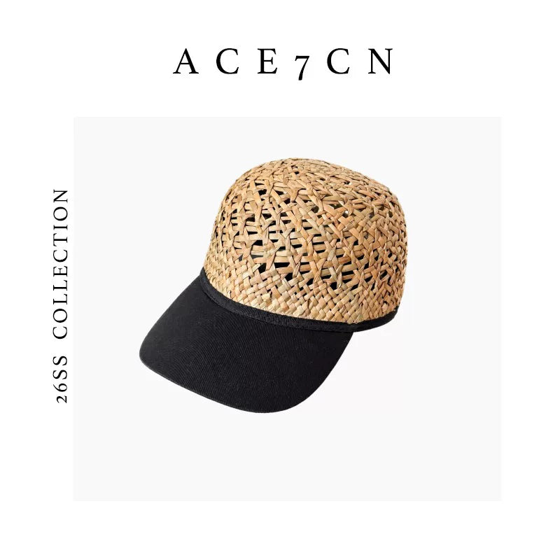 Designer Natural-Straw Openwork Woven Riding Hat Straw-Woven