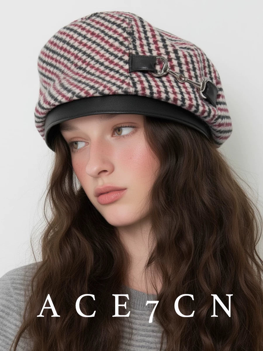 British Navy Cap Plaid Japanese Houndstooth Beret
