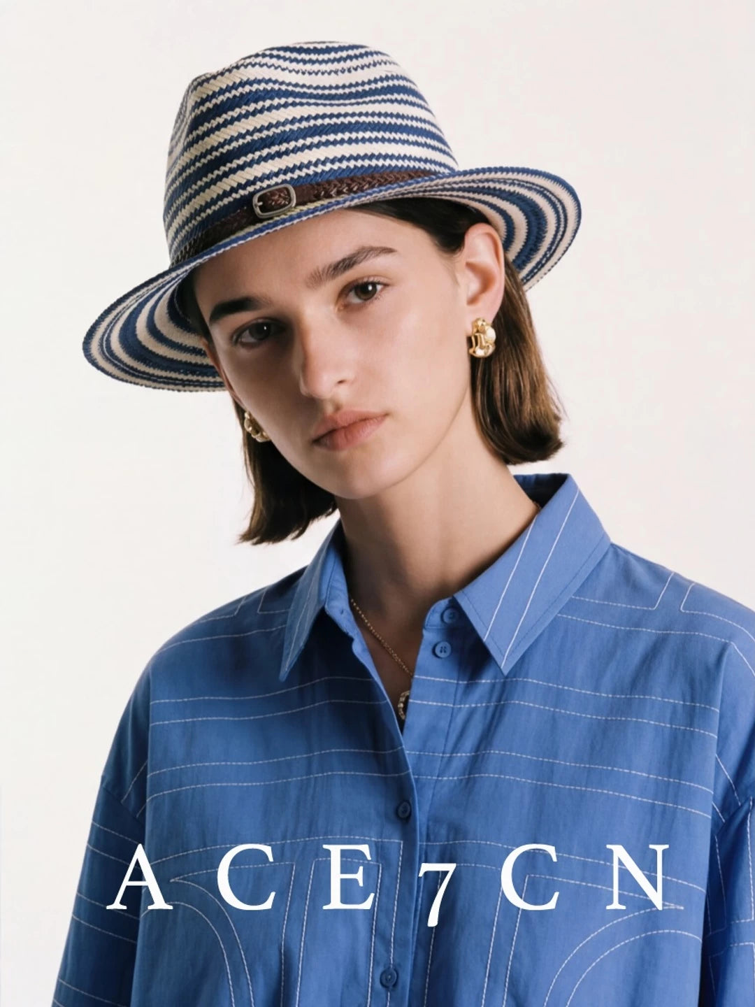 Nautical British Vintage Blue-White Striped Straw Hat