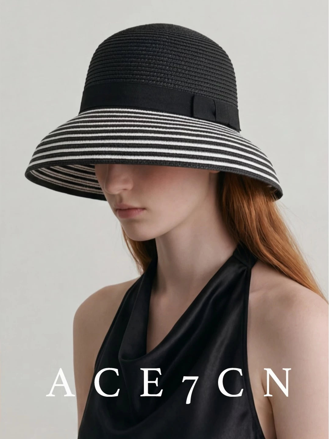 Light-French Hepburn Black-White Lampshade Bucket Hat Premium
