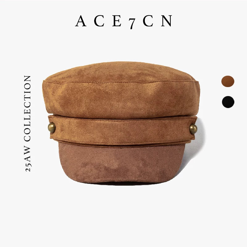 British Suede Captain Hat Autumn-Winter Suede Newsboy