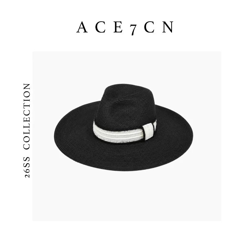 Parisian Tweed Classic Black-White Straw Hat Hepburn