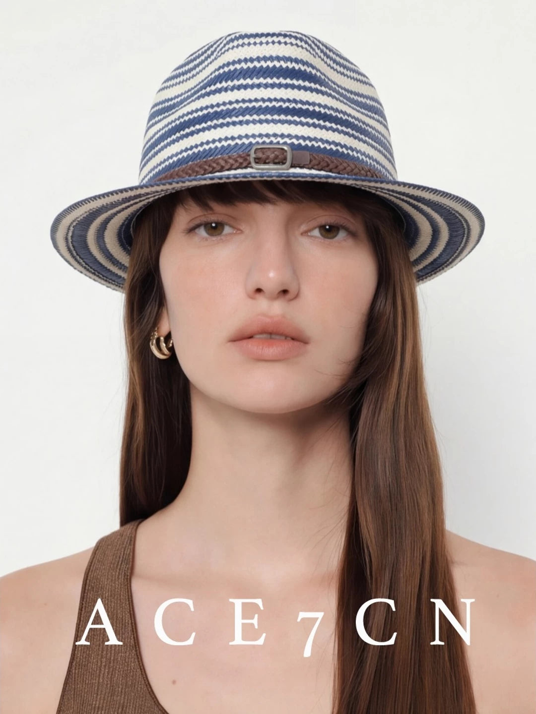 Nautical British Vintage Blue-White Striped Straw Hat