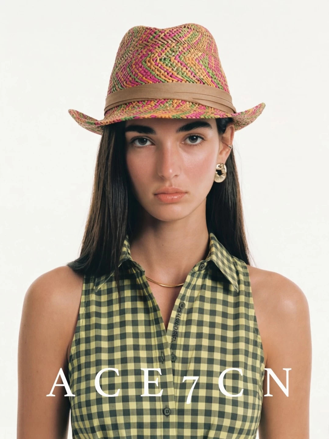 Nordic Colorful Multicolor-Yarn Straw-Woven Fedora American Western