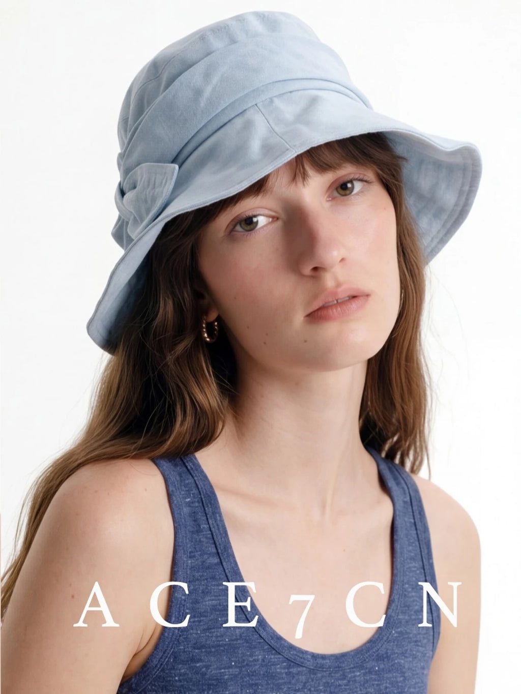 Designer Linen Bucket Hat Bow Wide-Brim Bucket