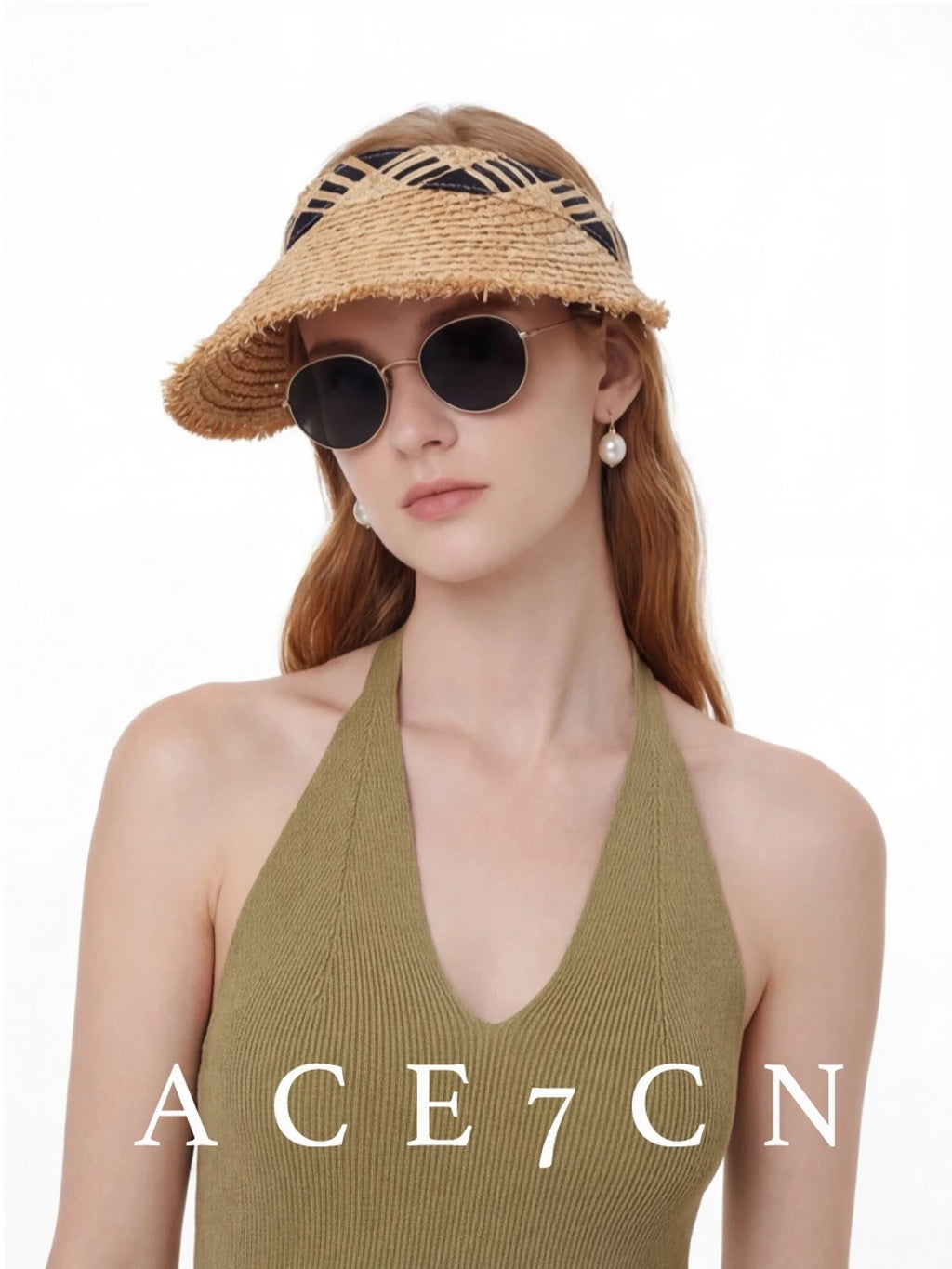 Japanese Artsy Straw-Woven Visor Plaid Wide-Brim Sun-Shade